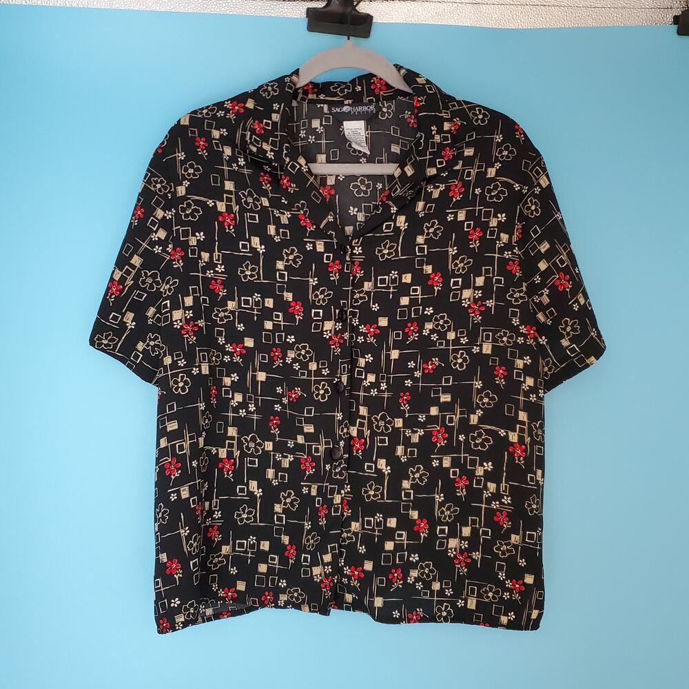 Vintage Sag Harbor Blouse Size Petite PL Button Up Short Sleeve